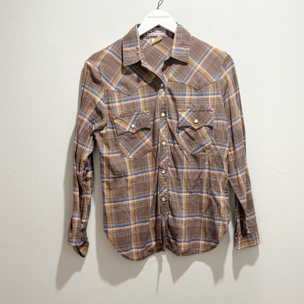 Vintage LEVI STRAUSS Sierra Humps Saddlery Women’s Brown Plaid Pearl Snap Size S
